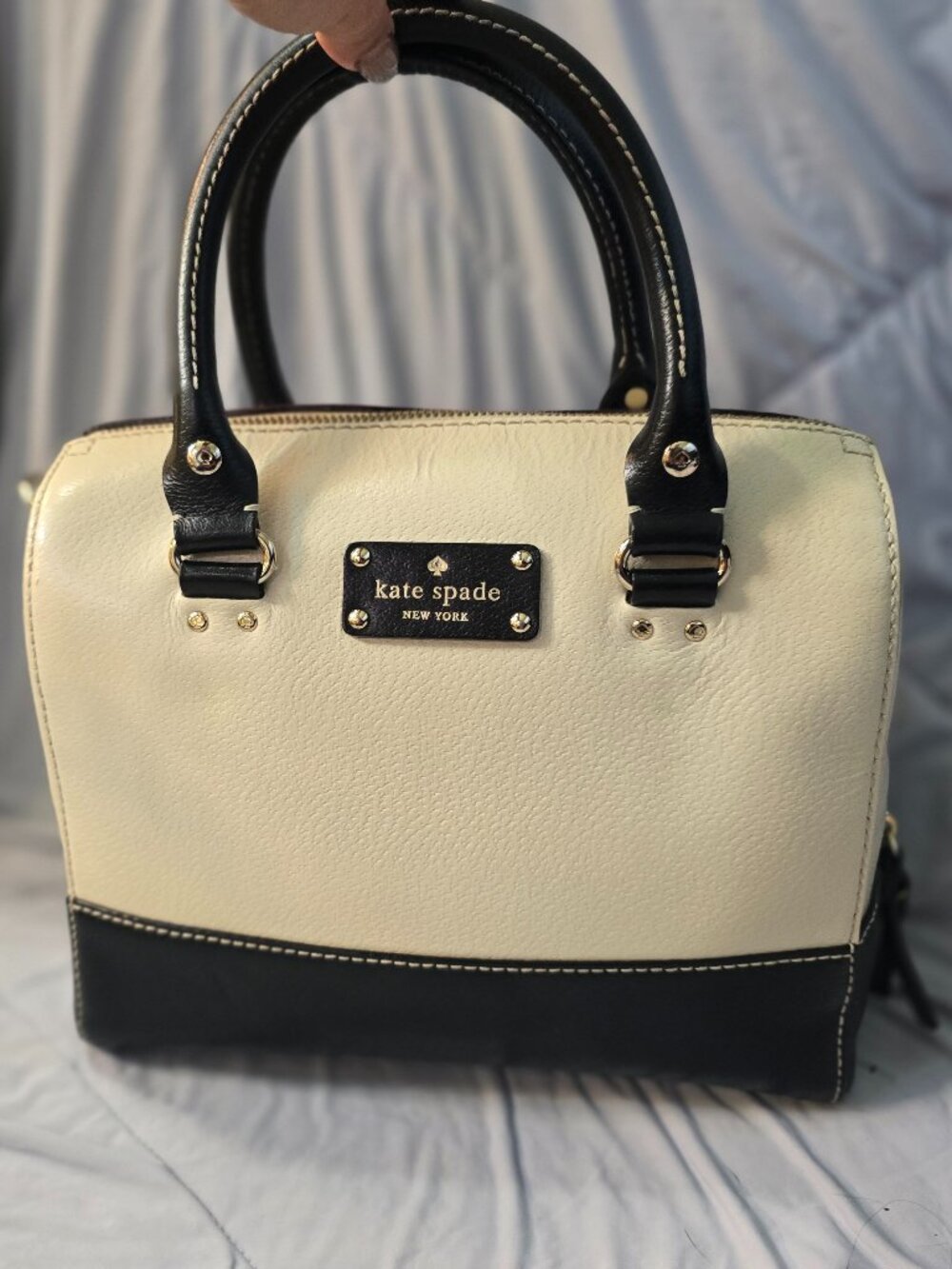 Kate Spade Wellesley Alessa Colorblock Satchel Purse Cream Black